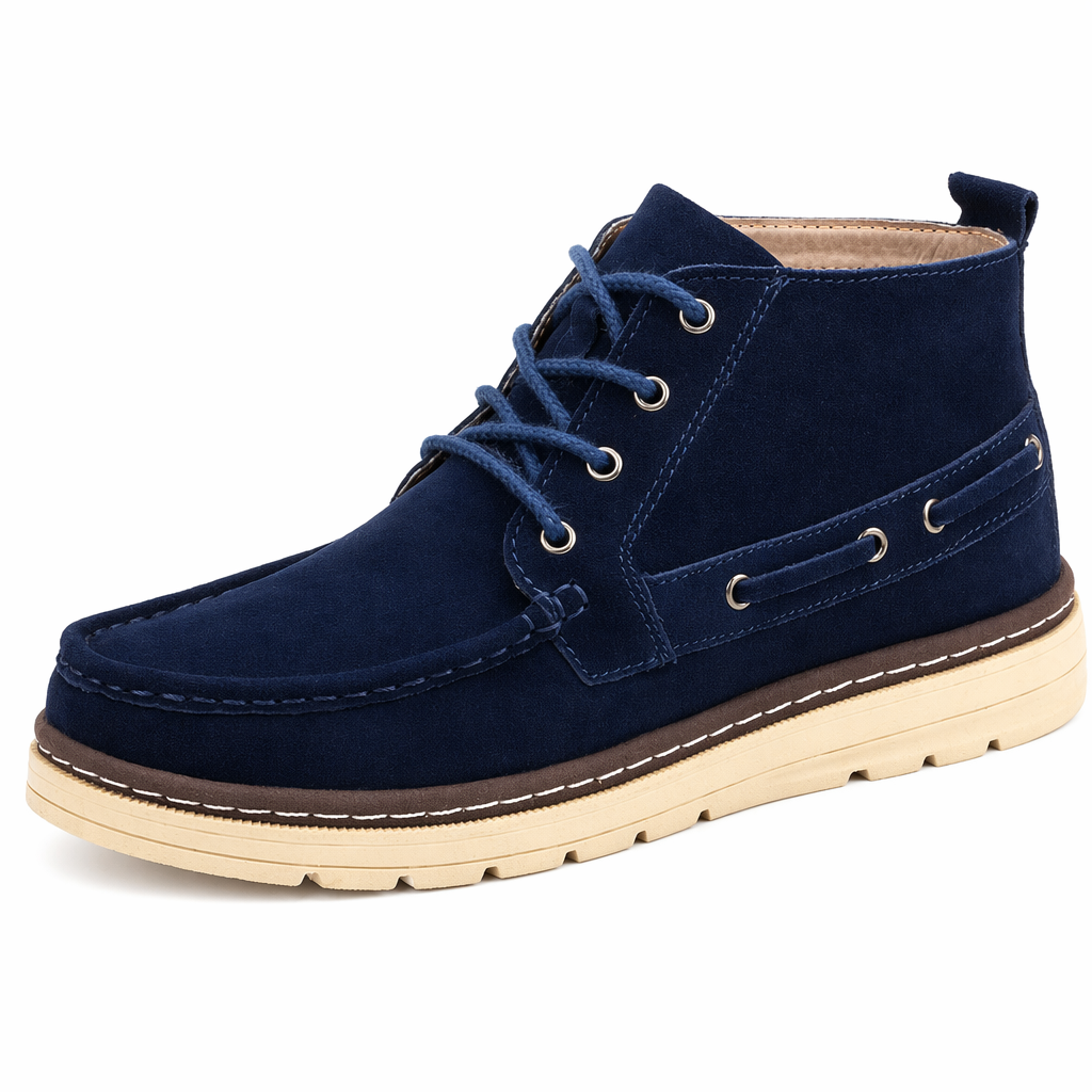 Suede Leather Lace Up Ankle Boots for Men Blue