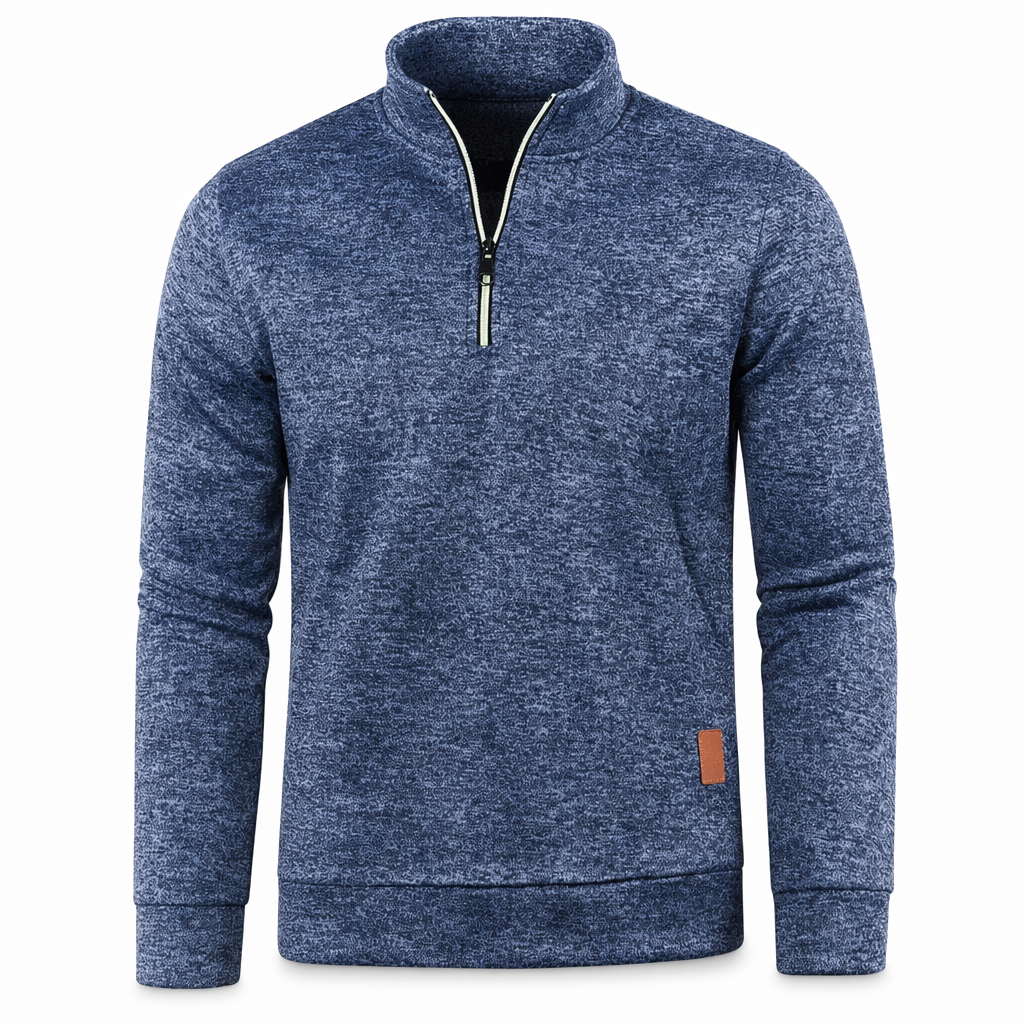 Zipped Up Long Sleeve Top for Men with a Stylish Stand Collar Blue
