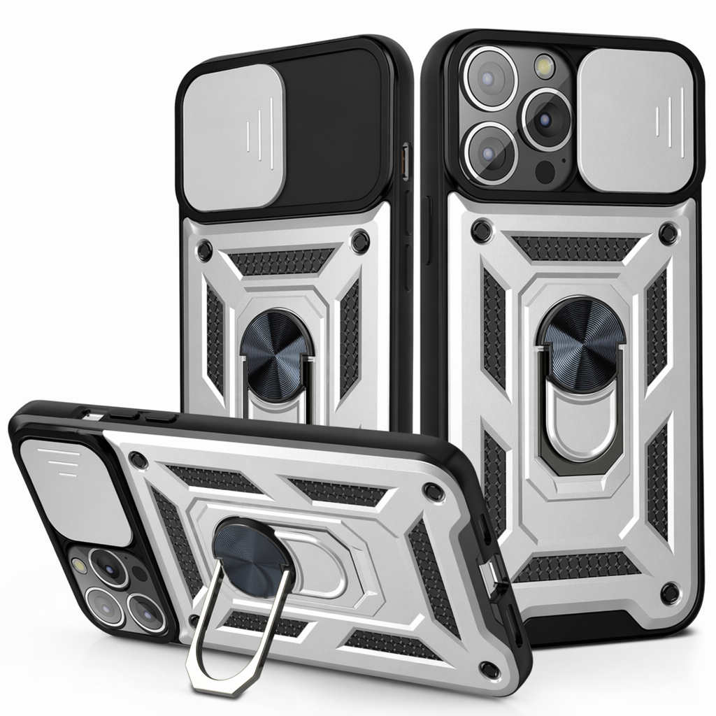 14 Series Camera Lens Cover Kickstand Armor Case for iPhone X: Ensuring 360 Protection Silver
