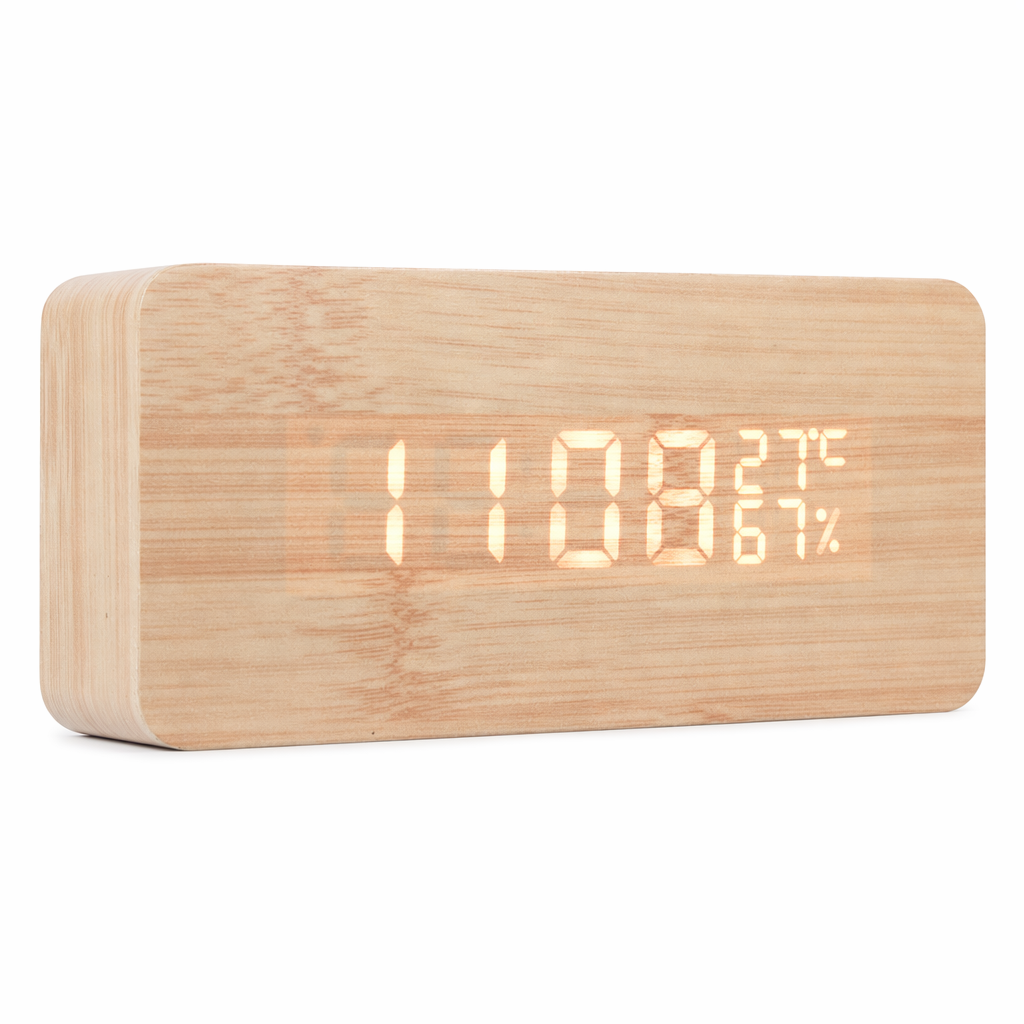 Wooden Digital LED Clock with Temperature Indicator Default