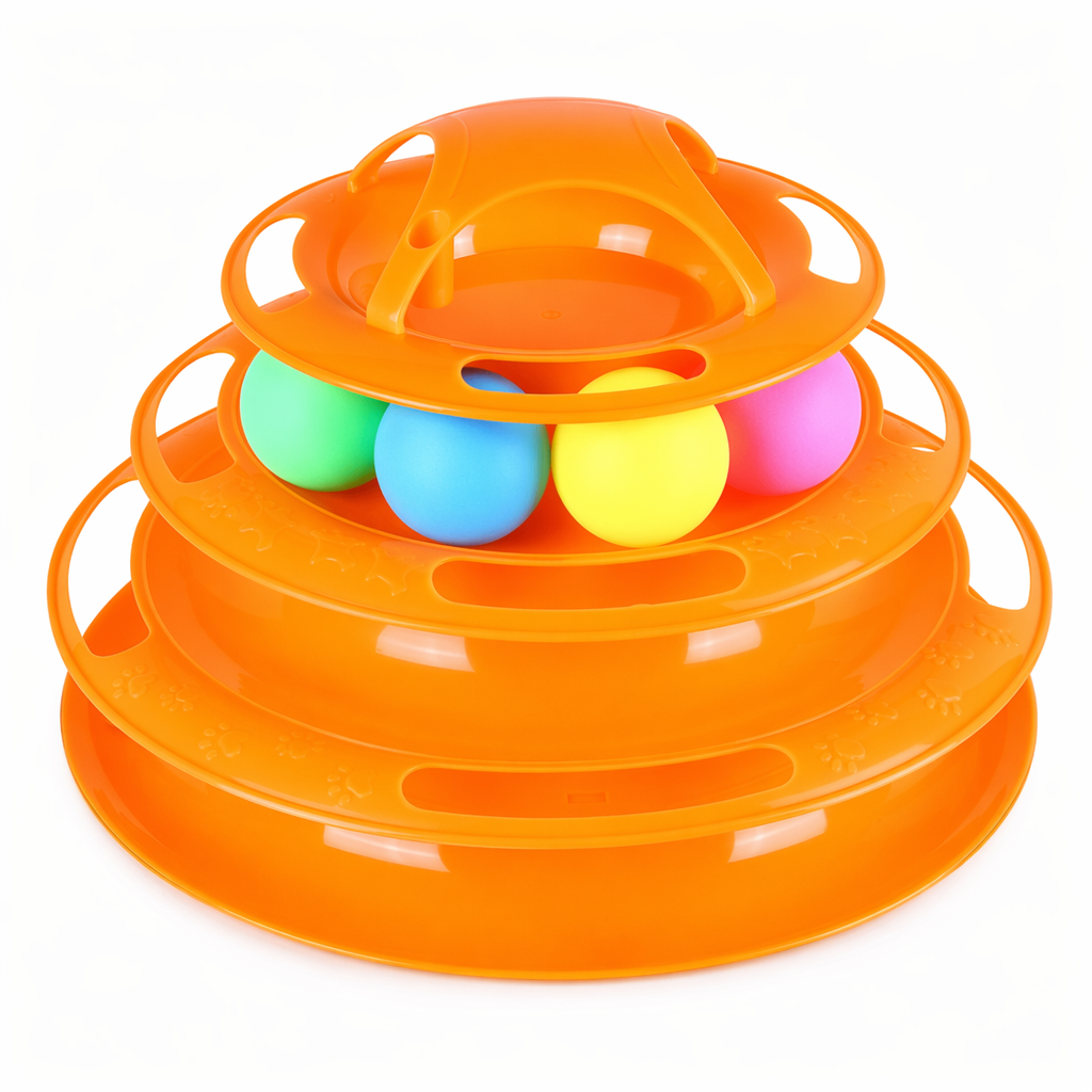 Multi-layer Foldable Interactive Cat Toy with Turntable Design Orange
