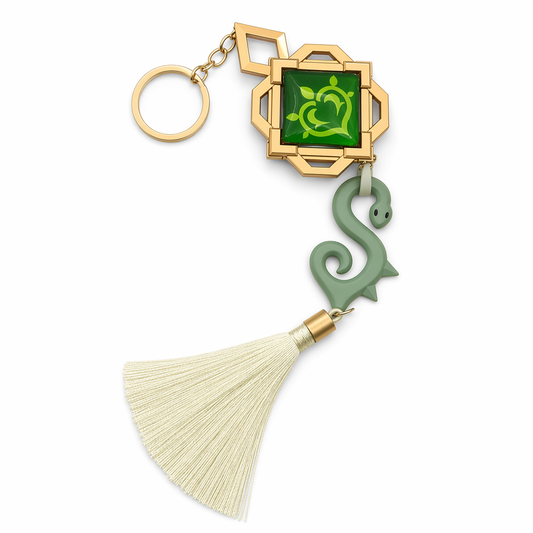 Genshin Baizhu Vision Keychain - Features Glow-in-the-Dark Default