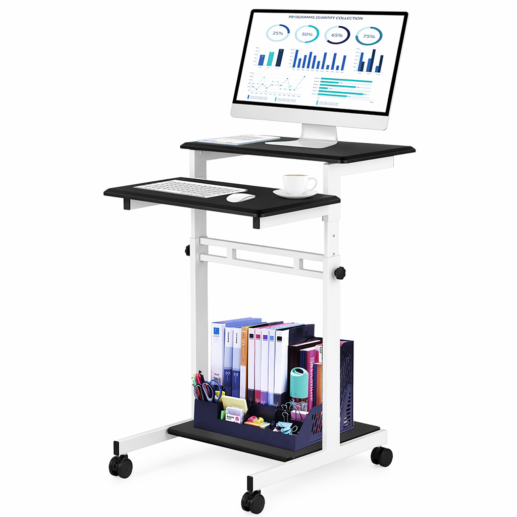 Lockable Wheeled 3-Tier Height-Adjustable Laptop Stand Default