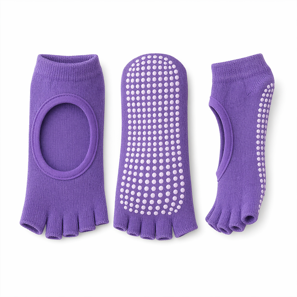Non-Slip Open Toe Grip Socks - Pack of 3 Purple
