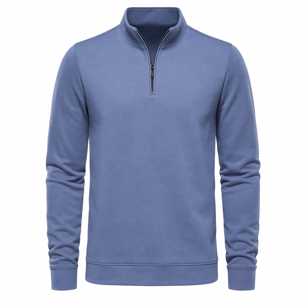 Long Sleeve Men's Casual Top with Stand Collar Blue