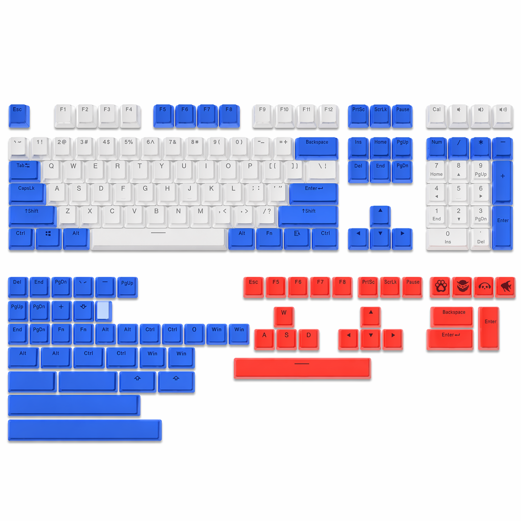 165-key set of Pudding-style keycaps for keyboards White Blue