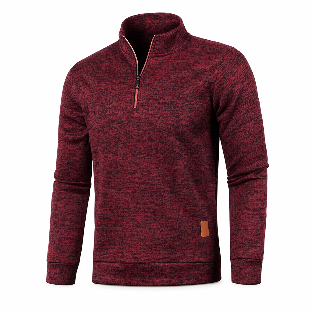Zipped Up Long Sleeve Top for Men with a Stylish Stand Collar Red