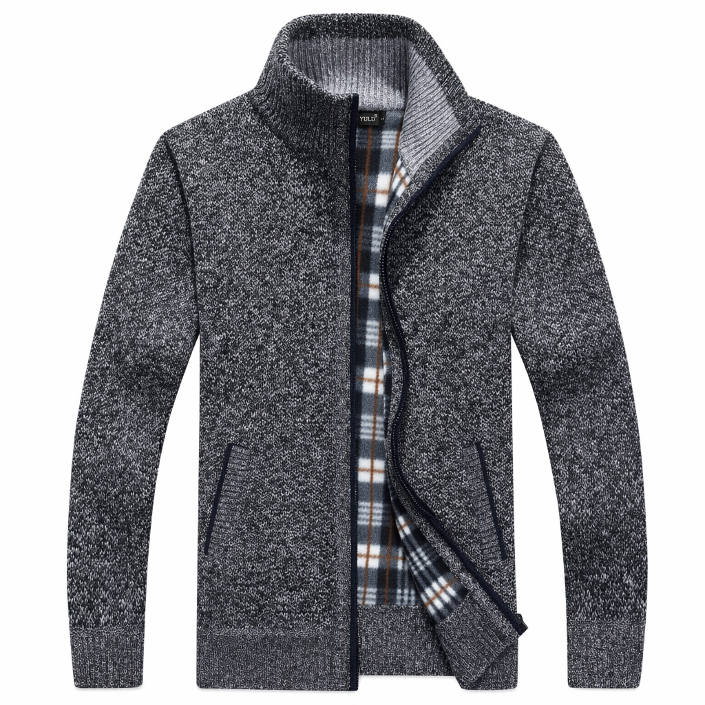 Slim Fit Zipper Cardigan for Men with Stand-Up Collar Dark Gray