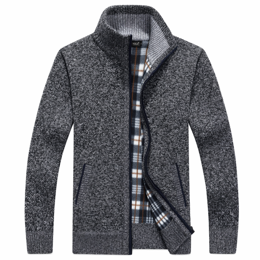 Slim Fit Zipper Cardigan for Men with Stand-Up Collar Dark Gray
