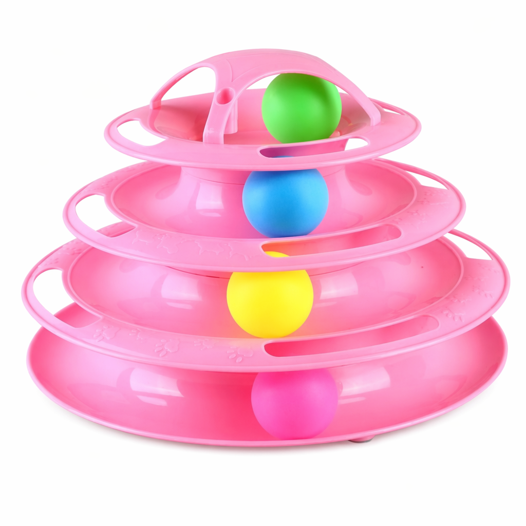 Multi-layer Foldable Interactive Cat Toy with Turntable Design Pink