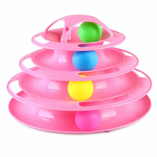 Multi-layer Foldable Interactive Cat Toy with Turntable Design Pink
