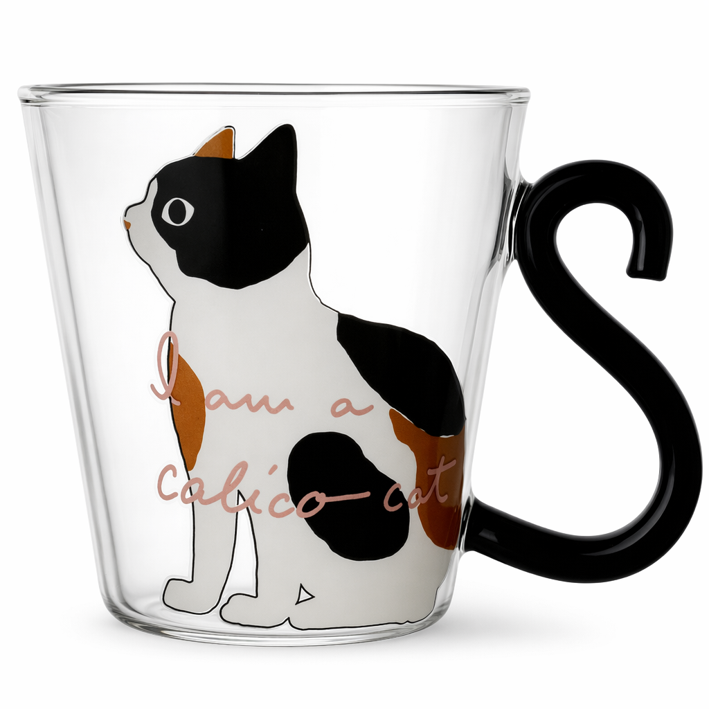 8.5oz Glass Mug with Creative Cartoon Design for Cat Enthusiasts White