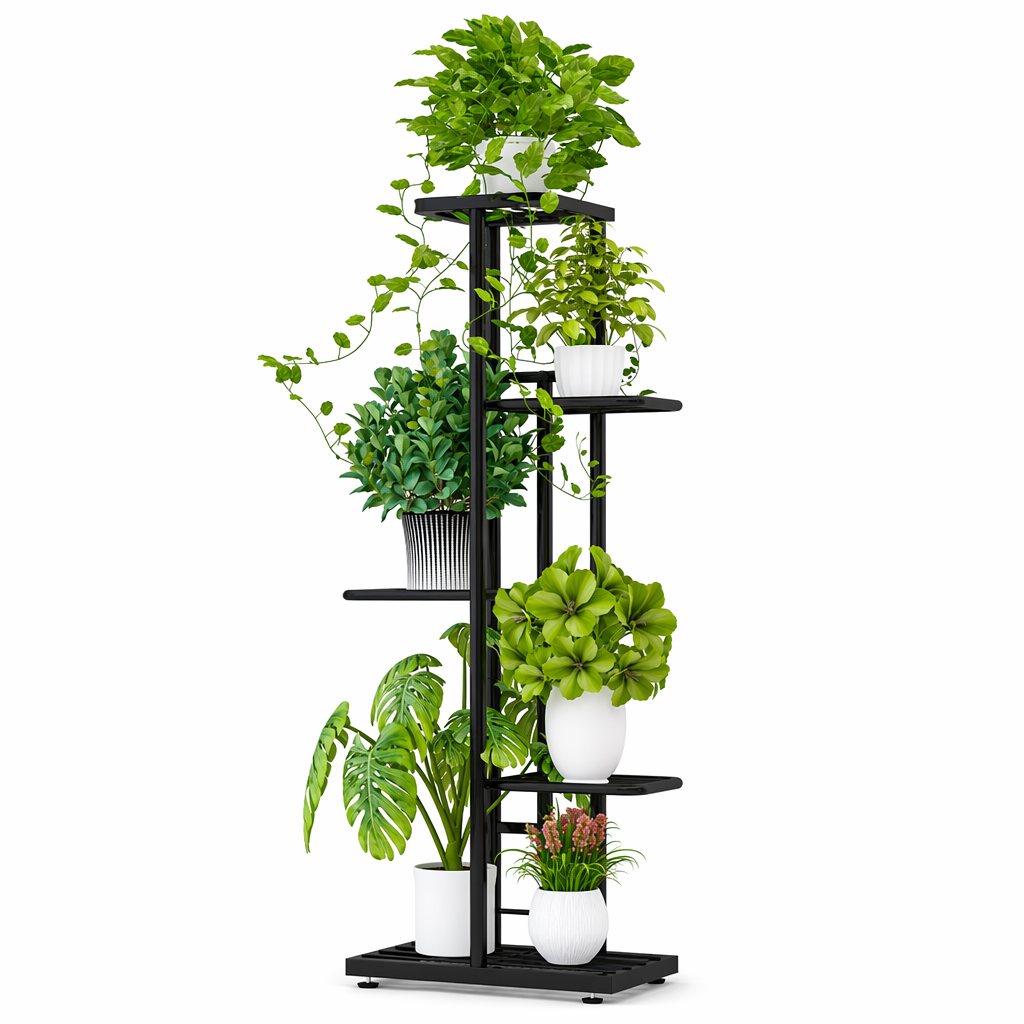 Metal Home Decor Plant Stand with 6 Layers for Multi-Pot Arrangements Gray
