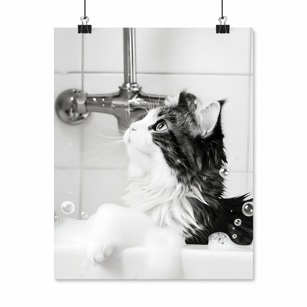 Bathroom Wall Art Print featuring Feline in Tub Decoration Default