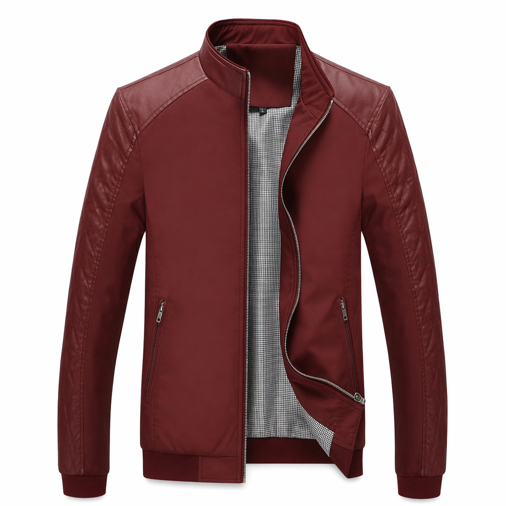 Stand Collar Bomber Motorcycle Jacket for Men Red