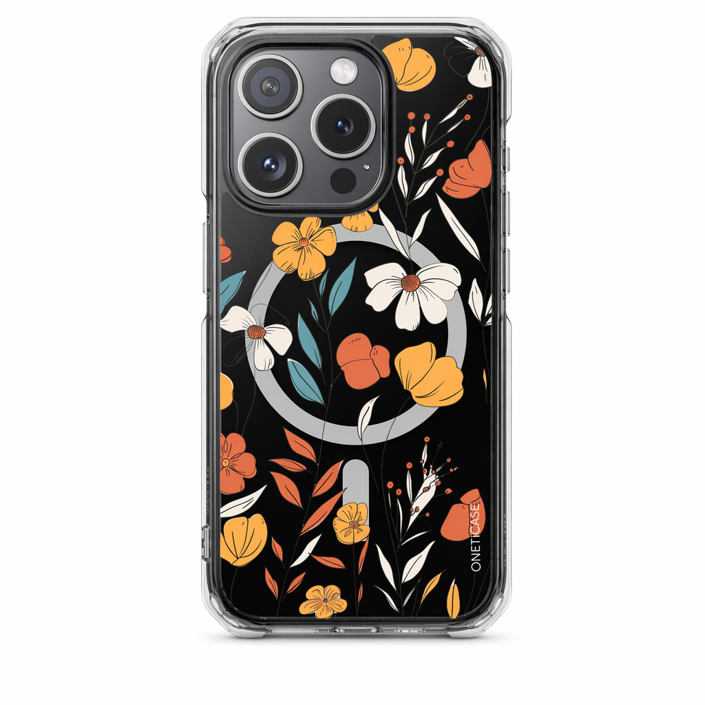 Magnetic Clear Case with a Rustic Floral Design for iPhone Models Default