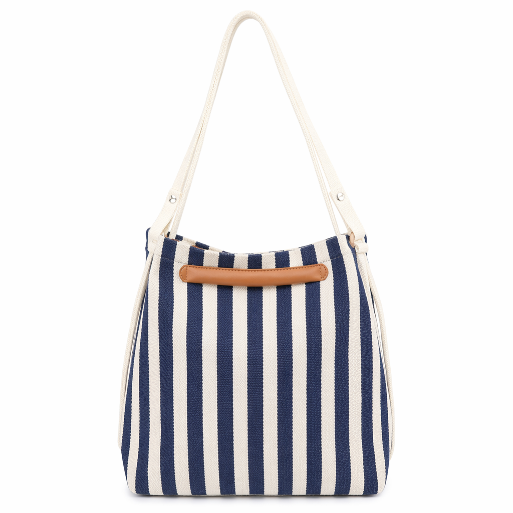 Canvas Striped Tote for Women Blue
