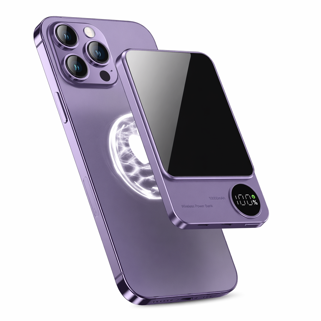 Magnetic Wireless Portable Power Bank - 10000 mAh for iPhone Compatibility Purple