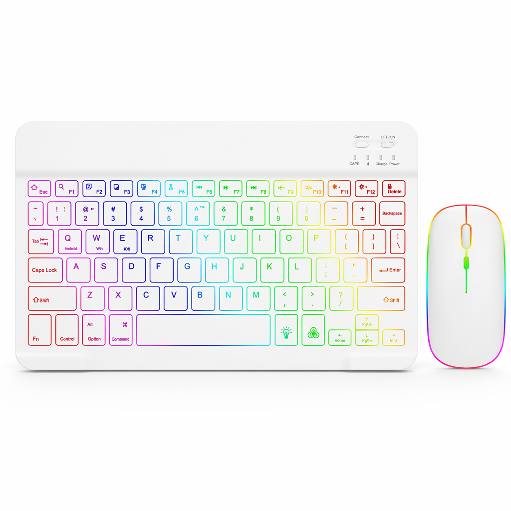 Wireless Keyboard and Mouse with RGB Lighting White