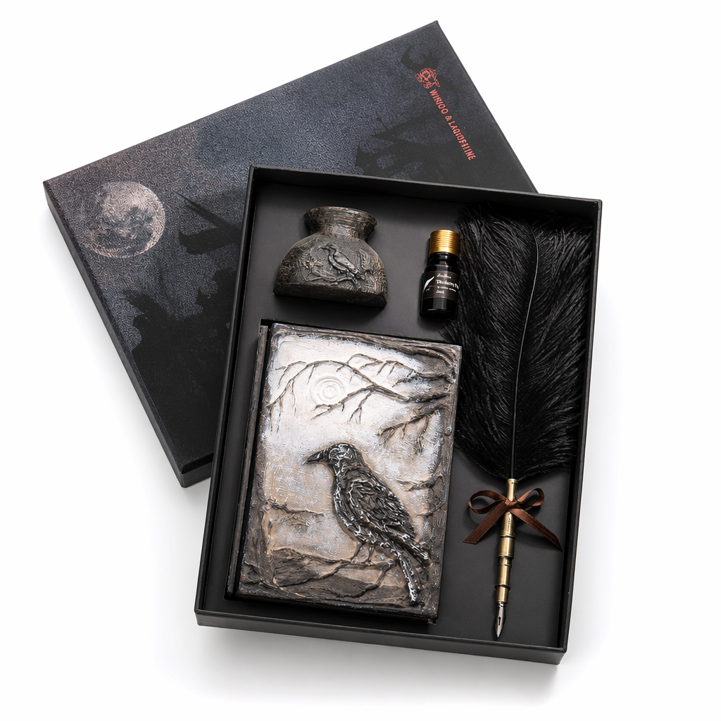 Medieval Feather Pen Set with Journal Black