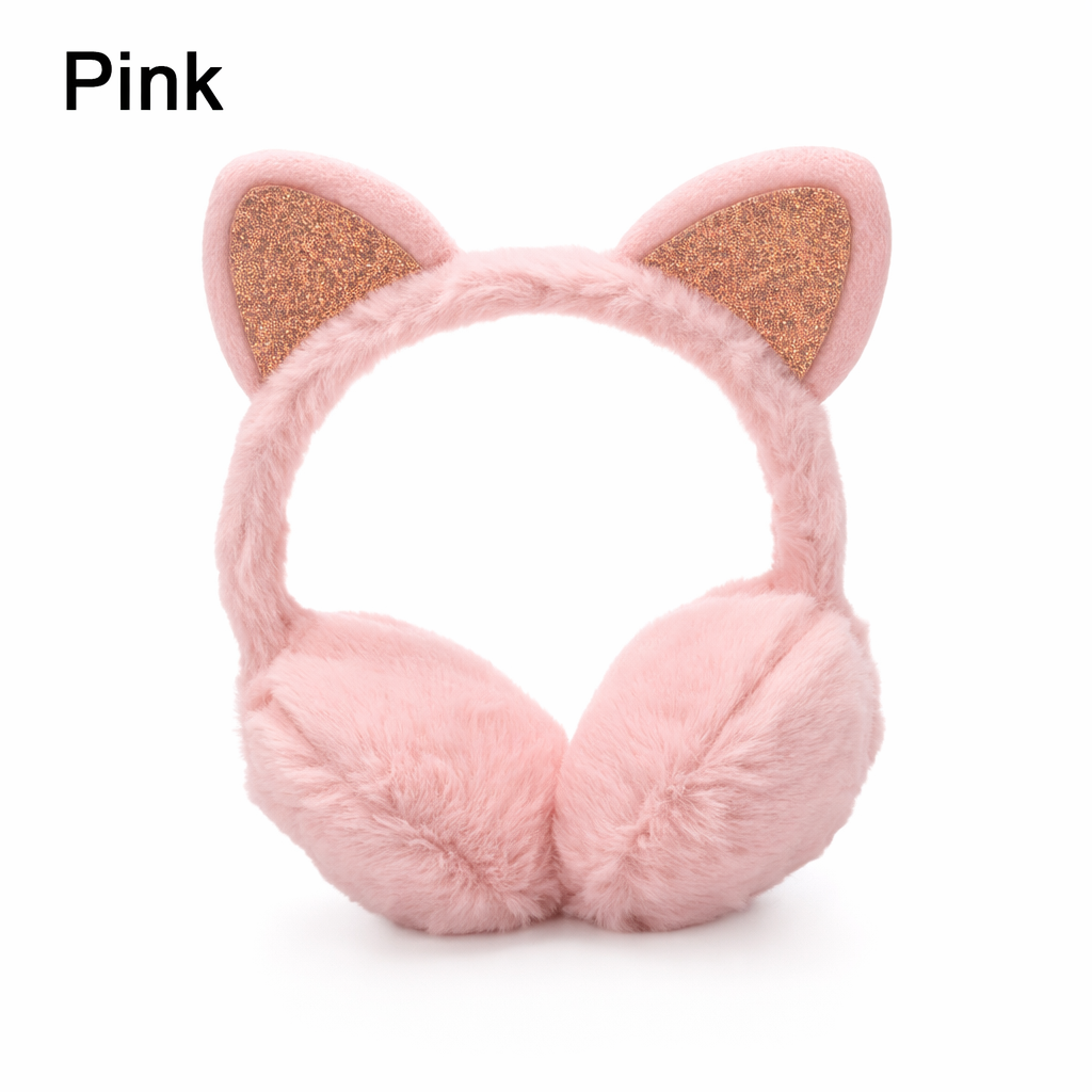 Cat-Themed Cozy Winter Earmuffs Pink