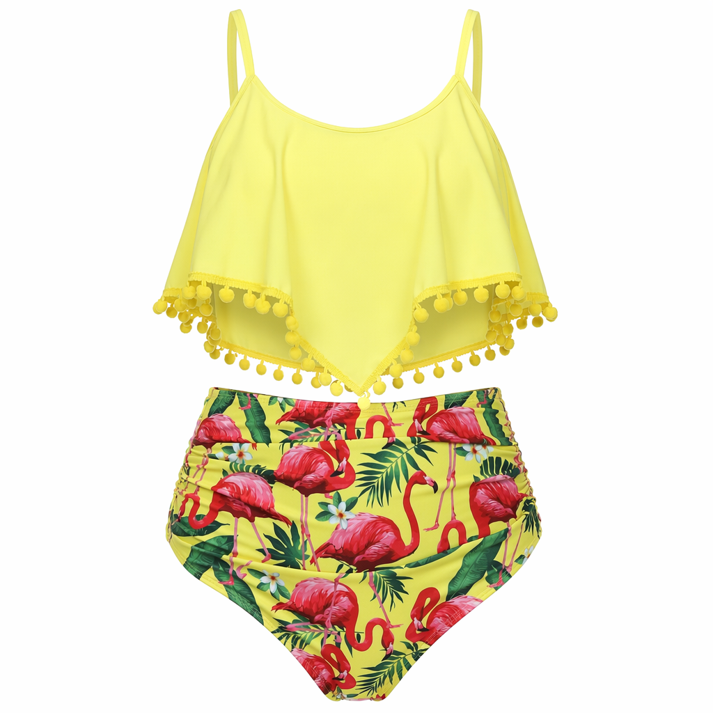 Tankini Set with Yellow Flamingo Print Default
