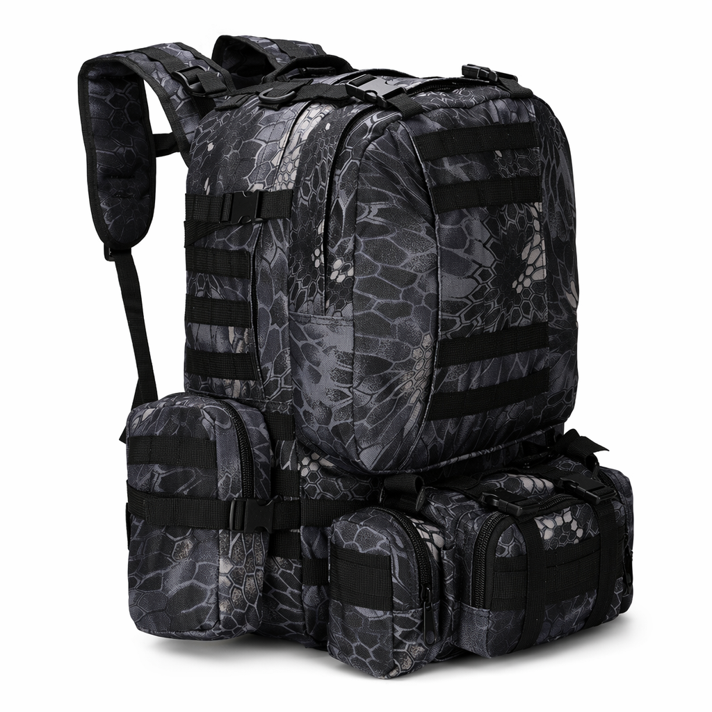 Outdoor Military Backpack - 50L, Resistant to Water Army Black