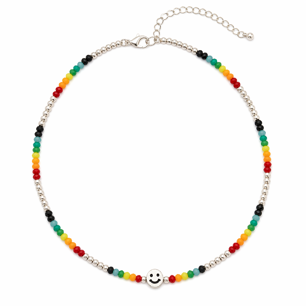 Happy Face Women's Beaded Necklace in Vibrant Colors Default