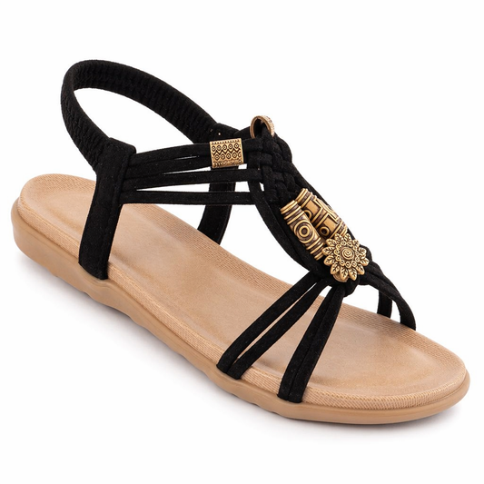 Beaded Low Heel Sandals for Women Black