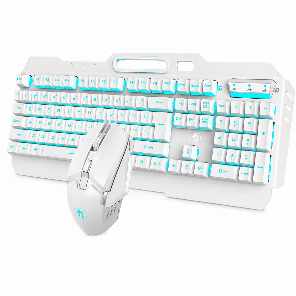 Professional Metal Gaming Keyboard and Mouse Set with Wireless Connectivity - Ninja Dragon Edition White