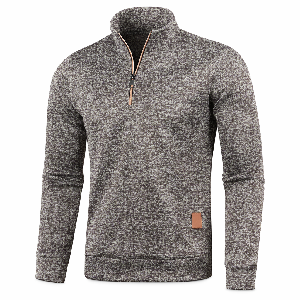 Zipped Up Long Sleeve Top for Men with a Stylish Stand Collar Brown
