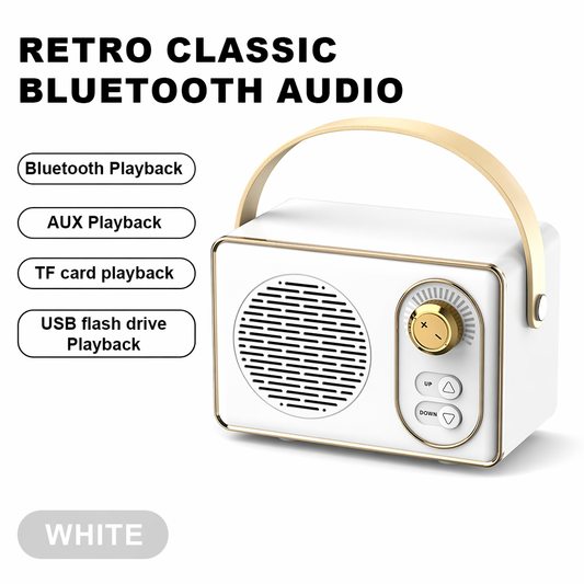 Retro Mini Wireless Bluetooth Speaker with Adjustable Knob White