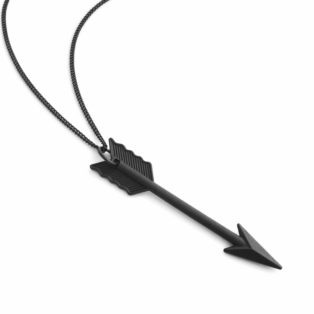 Arrow Pendant Long Unisex Necklace Black