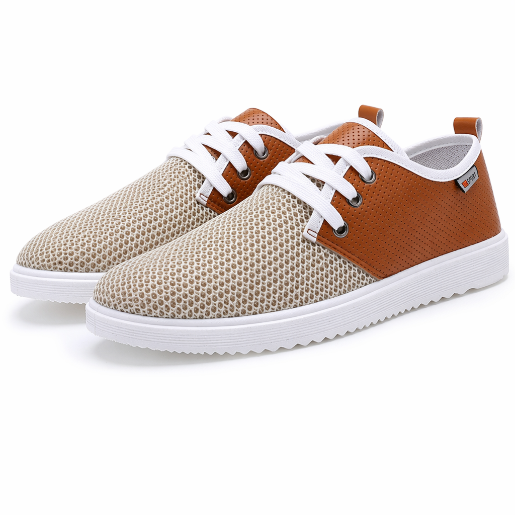 Breathable Lace-Up Shoes for Men's Casual Wear Beige
