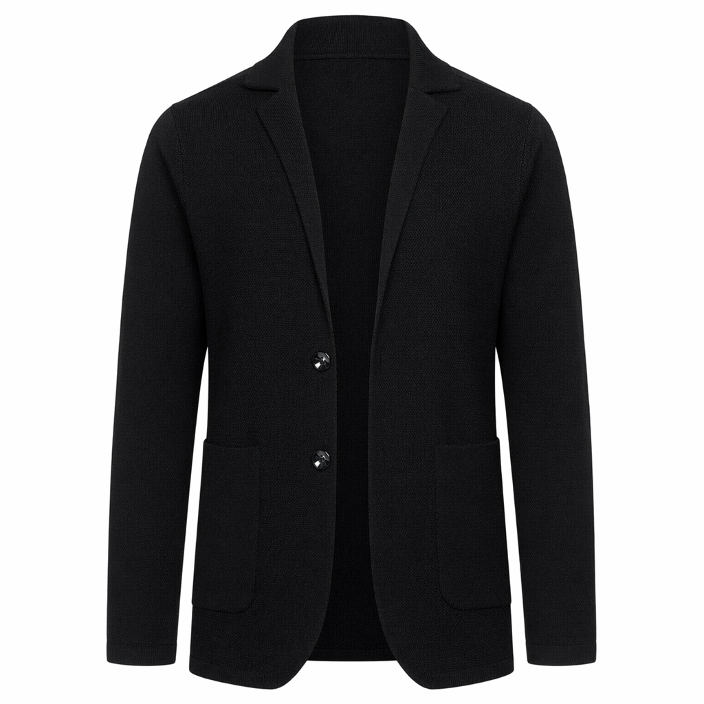 Knit Blazer Cardigan for Men with a Stylish Stand Collar Black