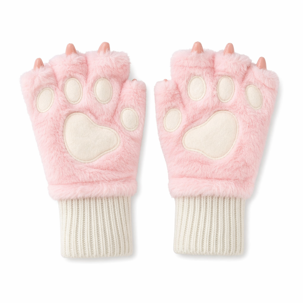 Girls' Winter Gloves with Cat Claw Design Pink