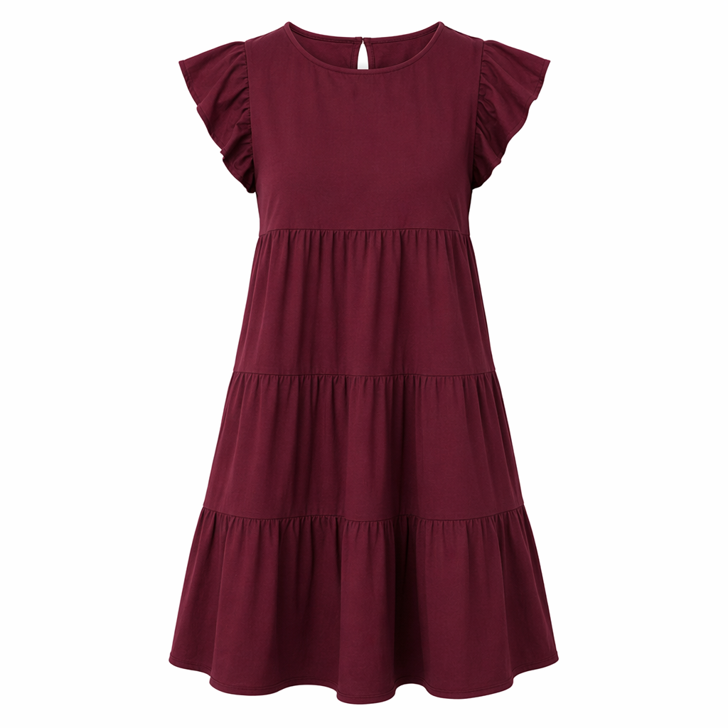 Flowy Cap Sleeve Women's Dress Wine