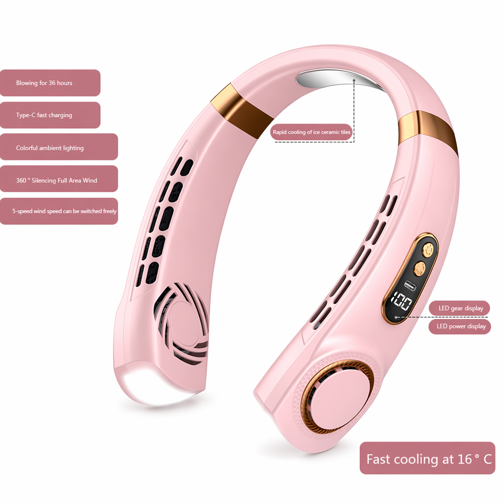 5-Speed LED Wearable Fan Pink