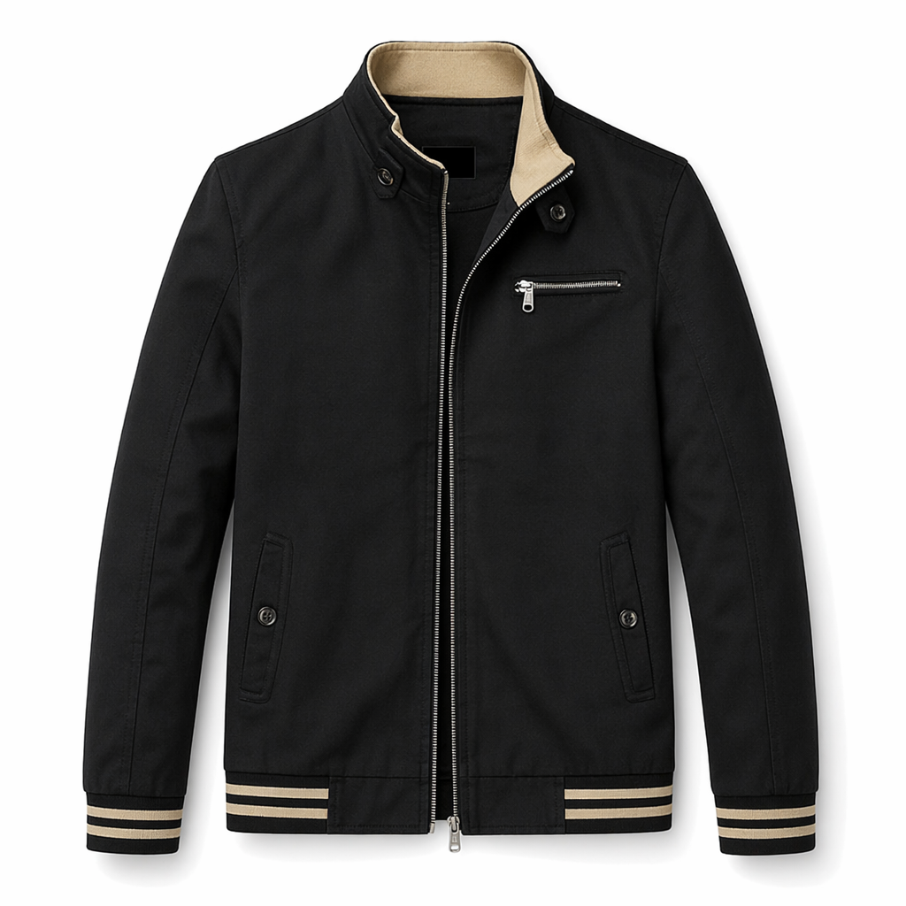 Zippered Jacket with Stand Collar for Men Black