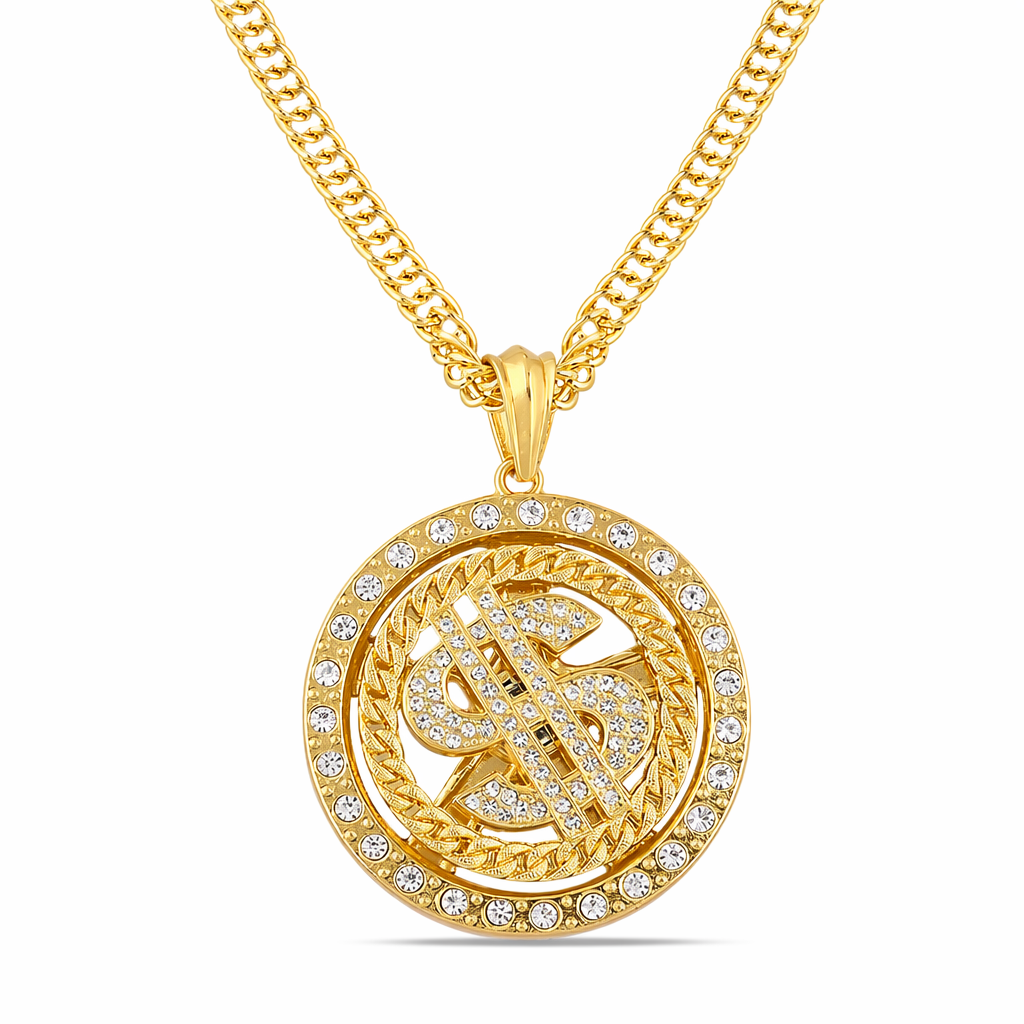 Rotating Dollar Sign Necklace with Hip Hop Style Glod