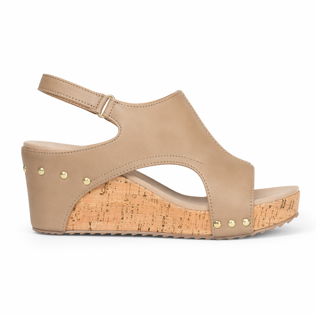 Vegan Cork Wedge Sandals for Women Beige