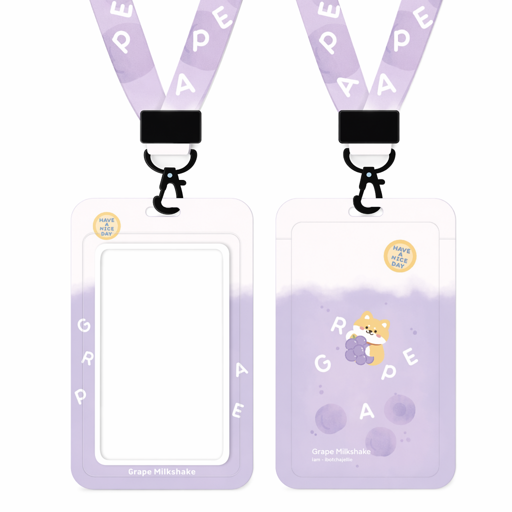 Kawaii Animal Card Holder with Lanyard Purple
