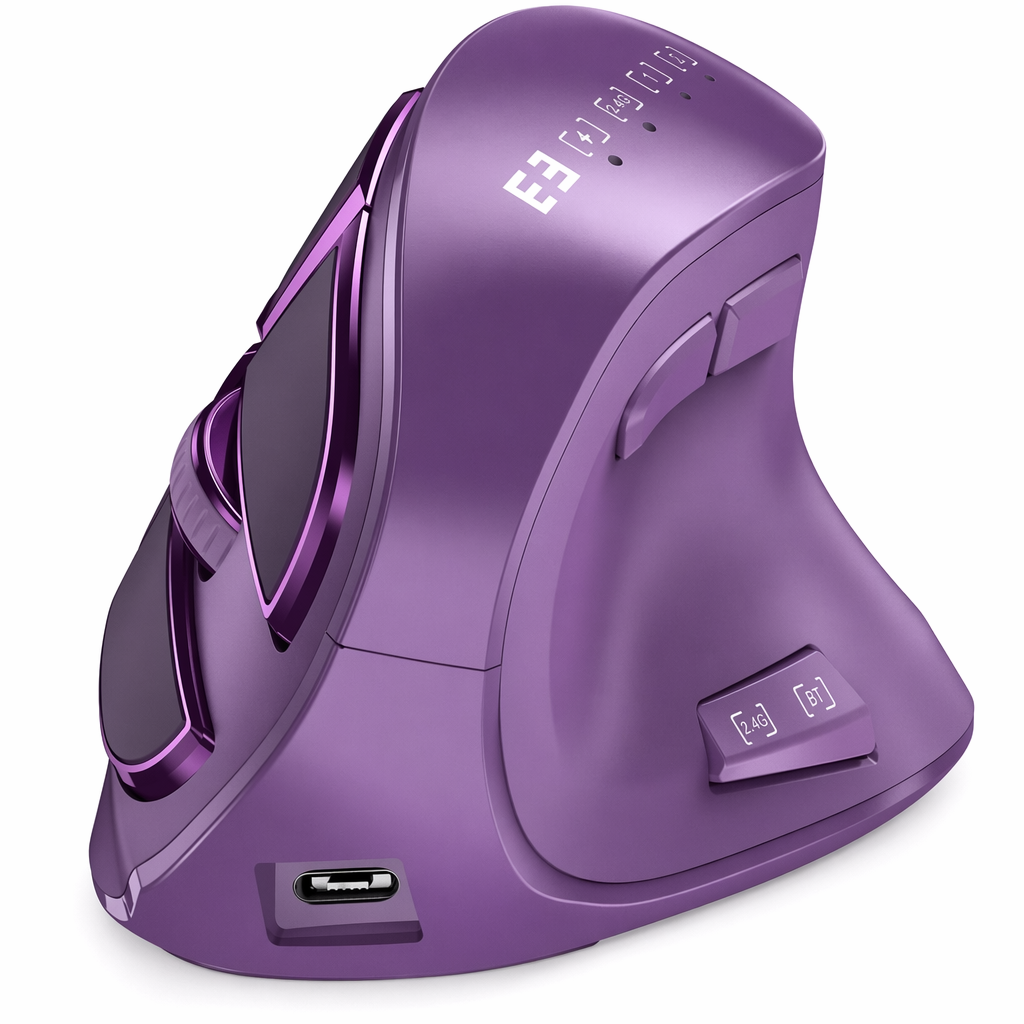 Wireless Vertical Mouse with Bluetooth and 2.4Ghz Dual Mode Purple
