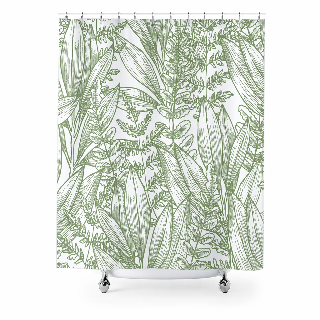 Shower Curtain with Leafy Silhouette Design Default