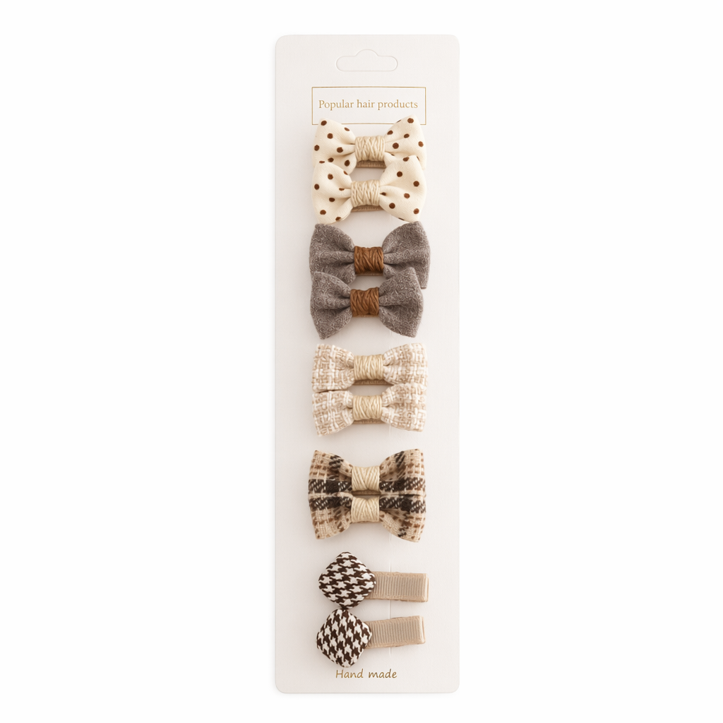 Chic Hair Bow Pins in Neutral Tones 5 Pairs khaki B