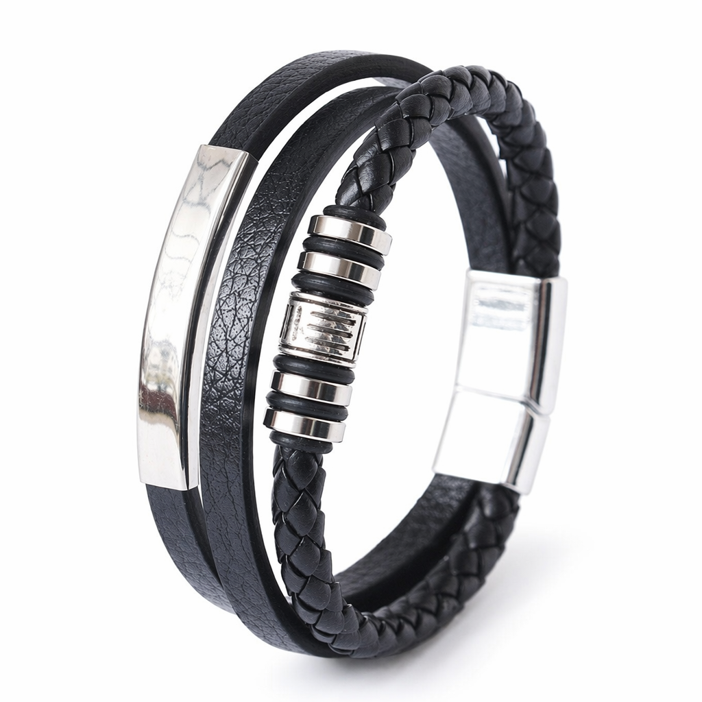 Vegan Leather Bracelet with a Layered Appearance 16
