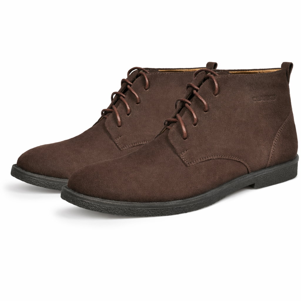 Suede Lace-up Ankle Boots for Men's Casual Wear Dark Brown
