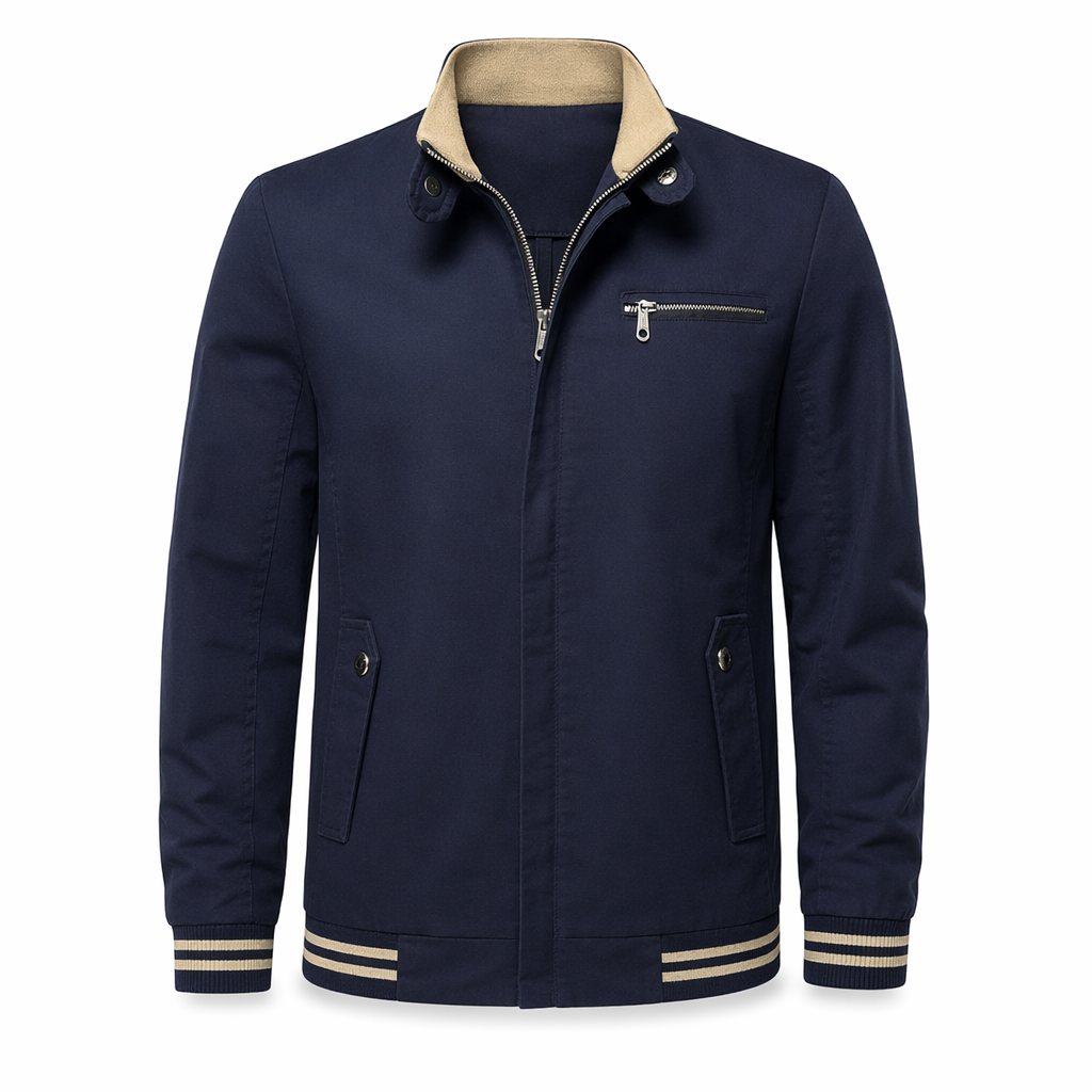 Zippered Jacket with Stand Collar for Men Navy