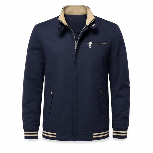 Zippered Jacket with Stand Collar for Men Navy