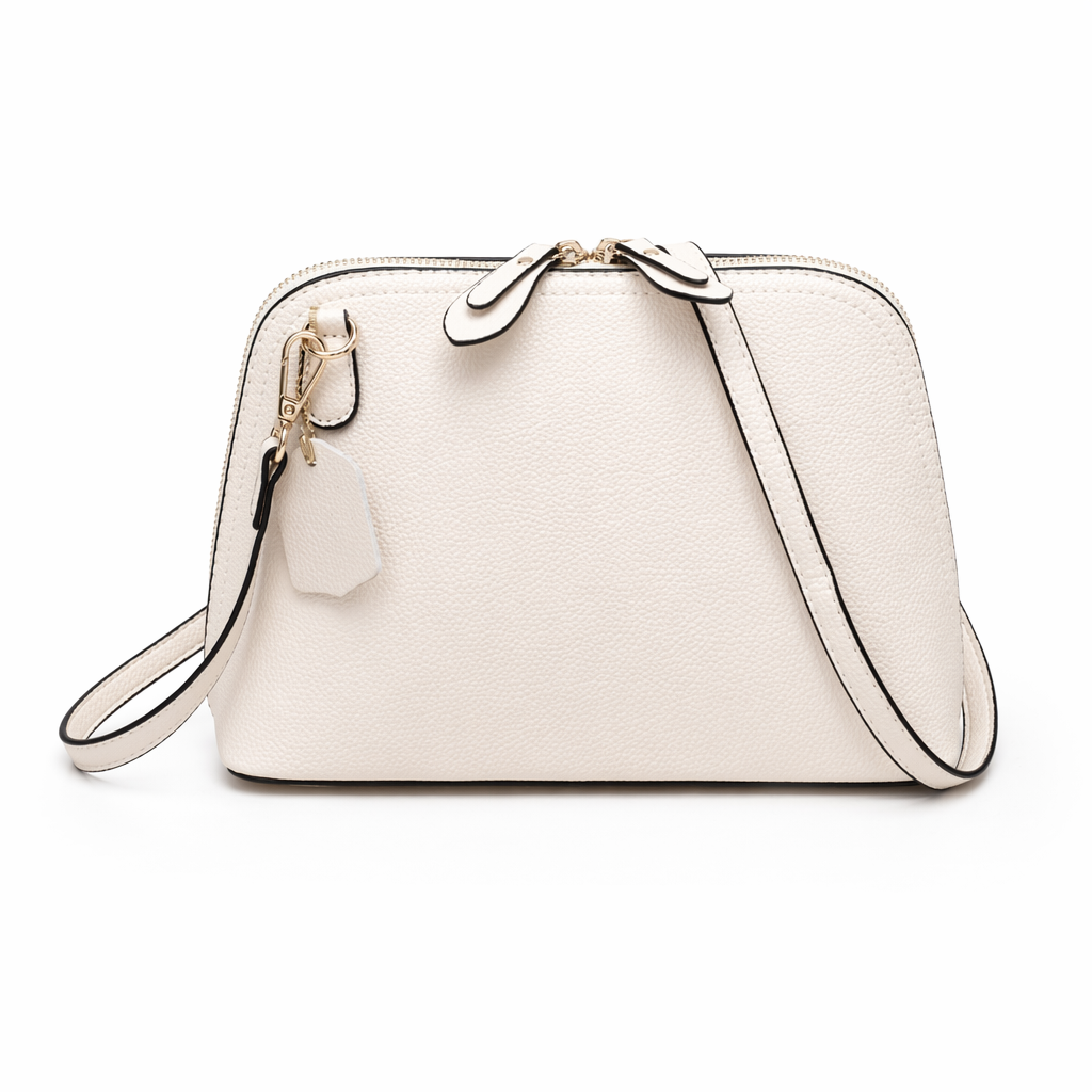 Ladies' Shoulder Bag with Double Zipper Opening Beige